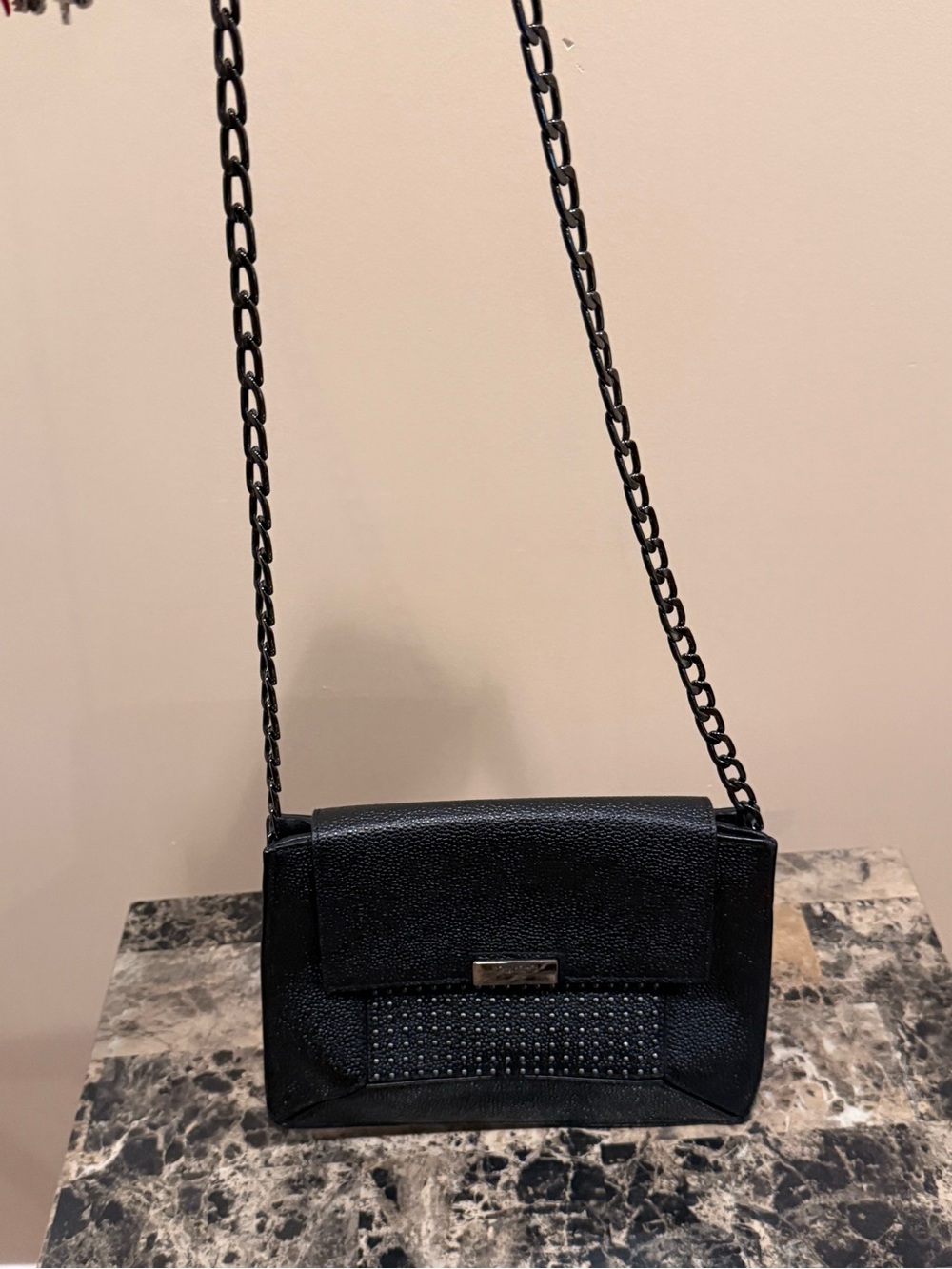 Henri Bendel Black Pebbled Leather Studded Crossbody / Clutch - Picture 2 of 11